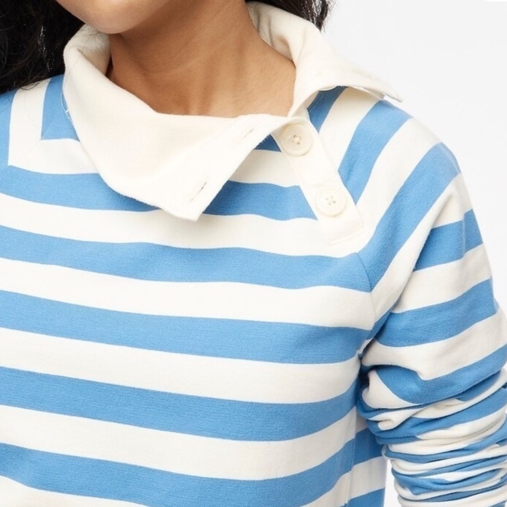 J. Crew Nautical Blue White Striped wide button-collar pullover terry - Picture 2 of 7